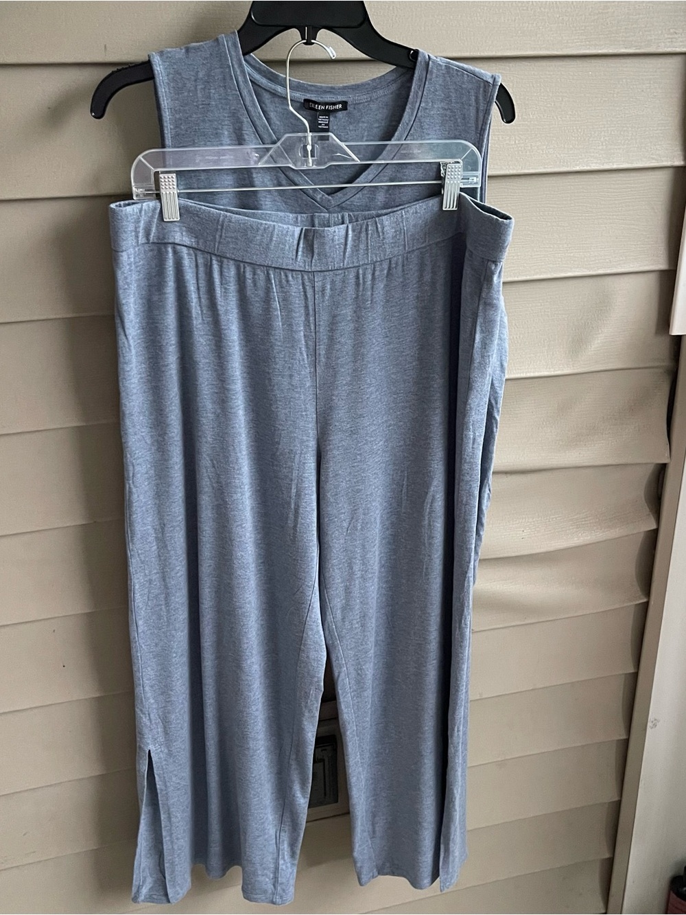EILEEN FISHER 2-Piece Set Sleeveless Tank Top Pants Womens Size XL Blue Wide Leg